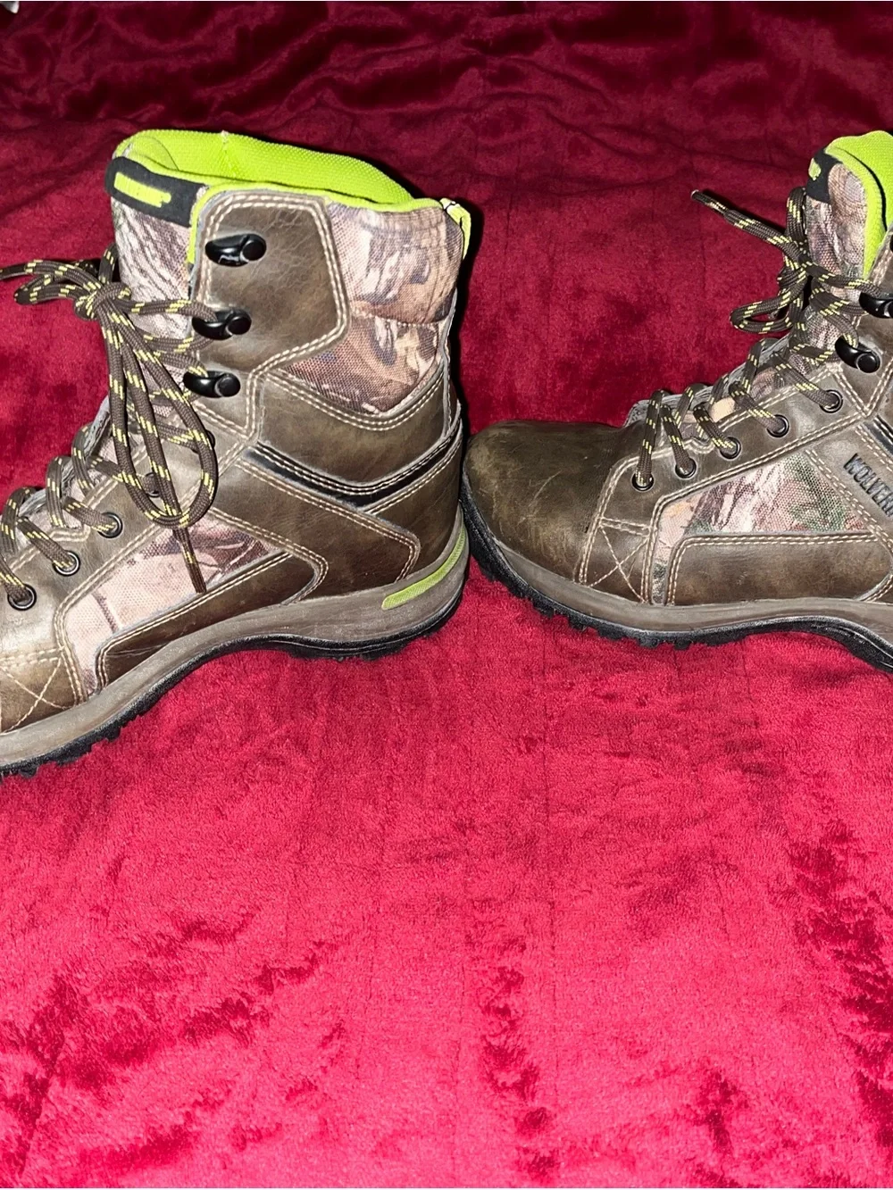 Wolverine Brown Camo Work Boots with Neon Yellow Trim